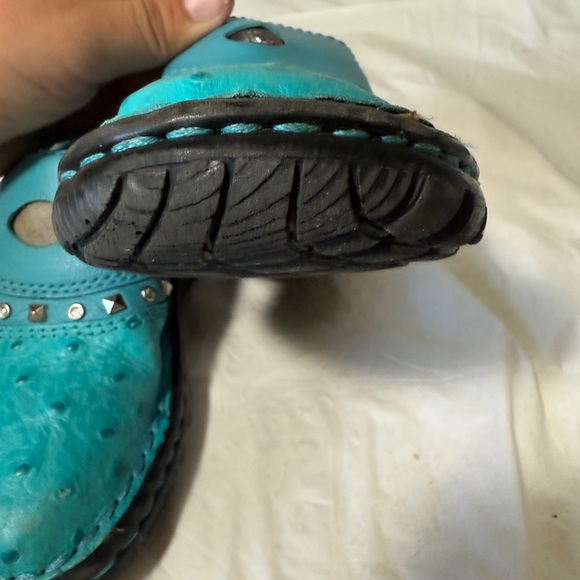 Double H Boots  kids Turquoise Leather Size 11 D Slide-On Clogs Shoes - Picture 8 of 11
